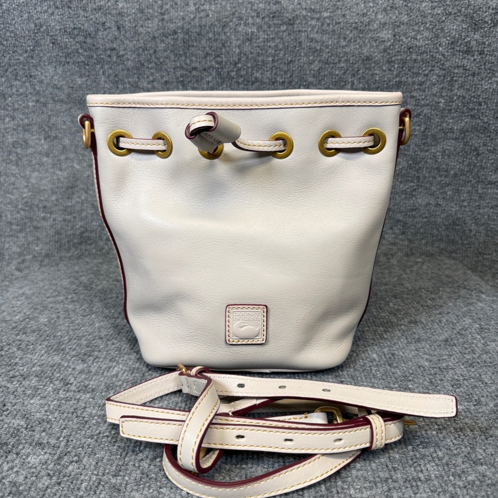 Dooney & Bourke Florentine Leather Small Drawstring Crossbody Ecru Purse Bag